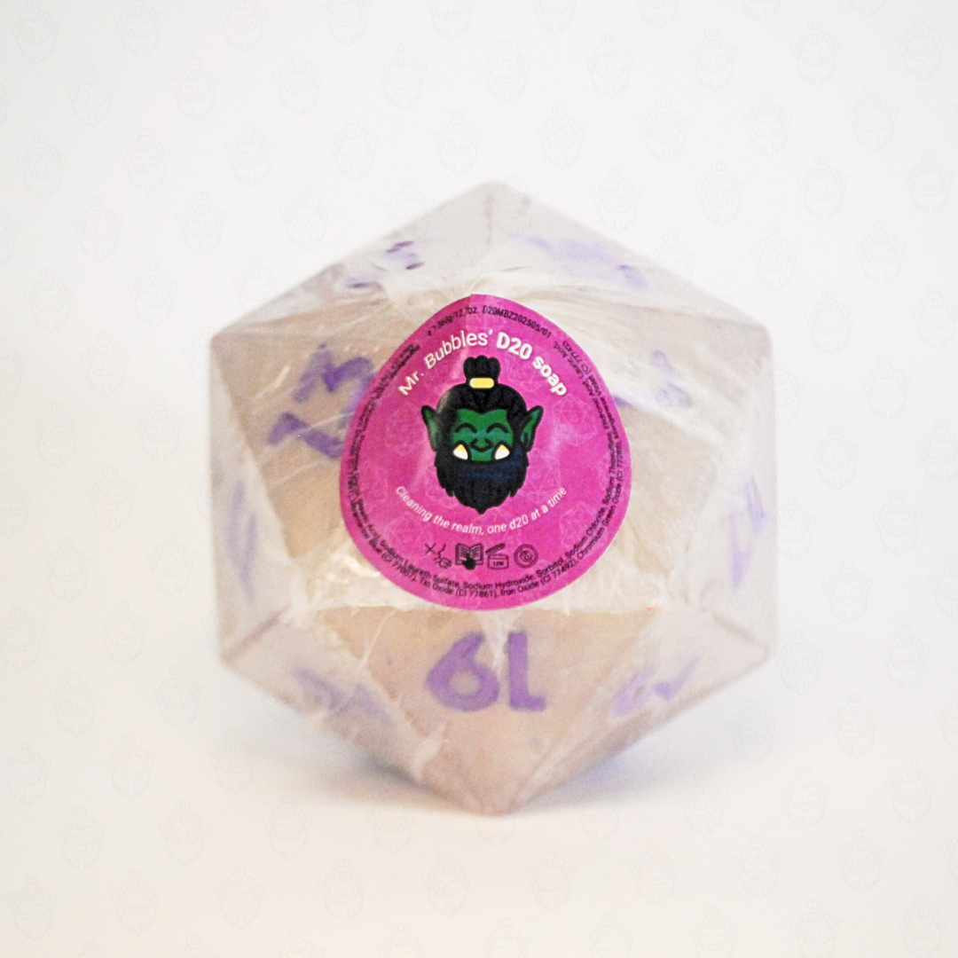 D20 oversized soap with dice set inside | Purple gold color