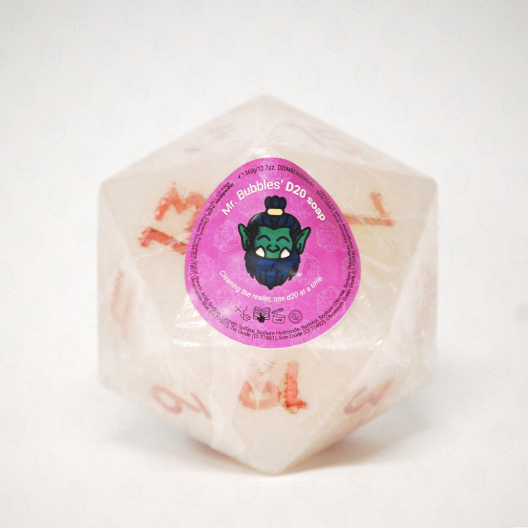 D20 oversized soap with dice set inside | Silver shimmer color