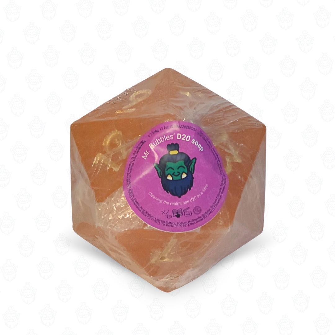 D20 oversized soap with dice set inside | True Orange