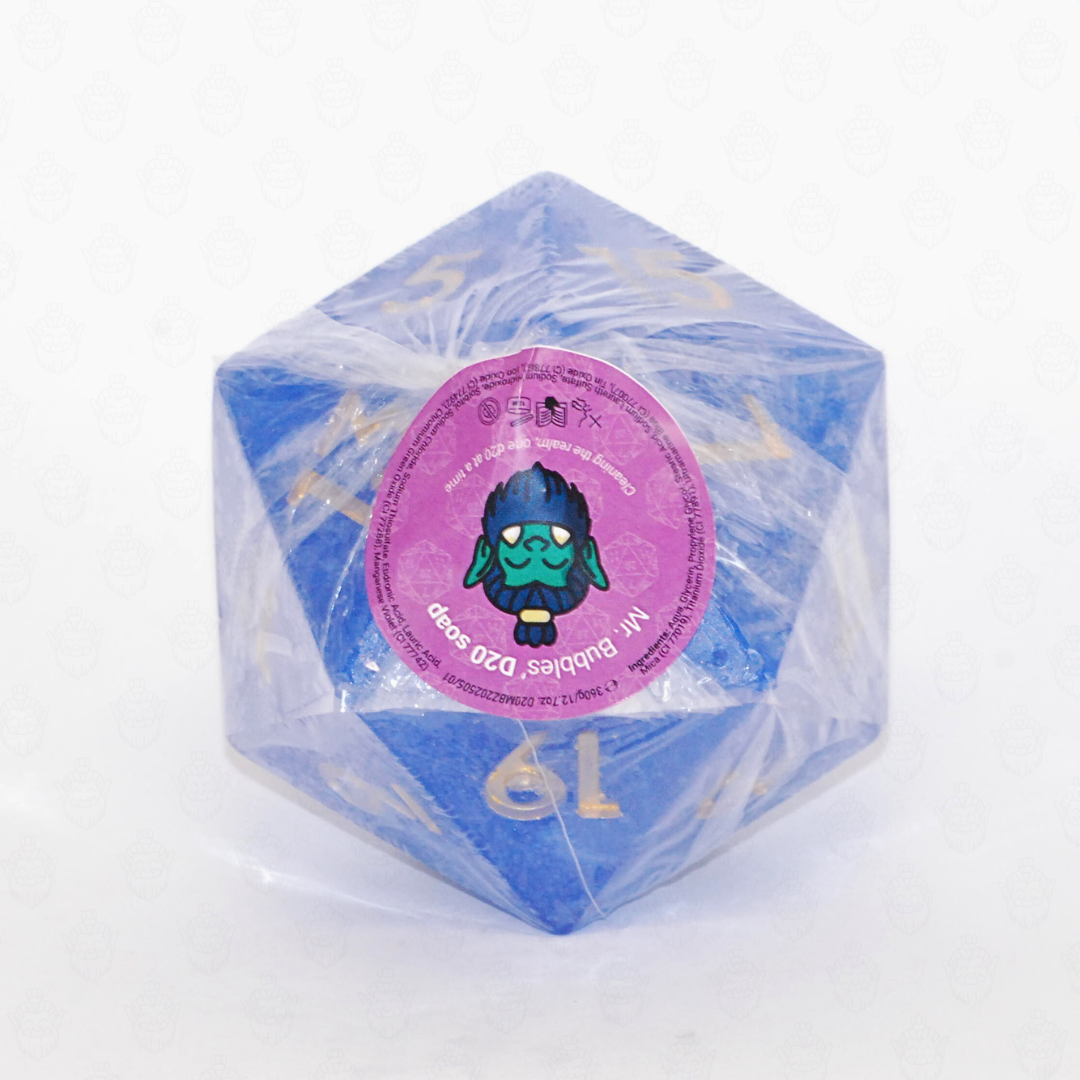 D20 oversized soap with dice set inside | True Blue color