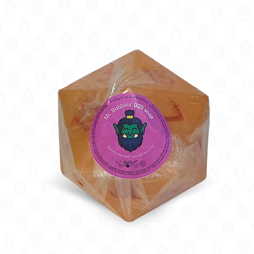 D20 oversized soap with dice set inside | Sting Orange